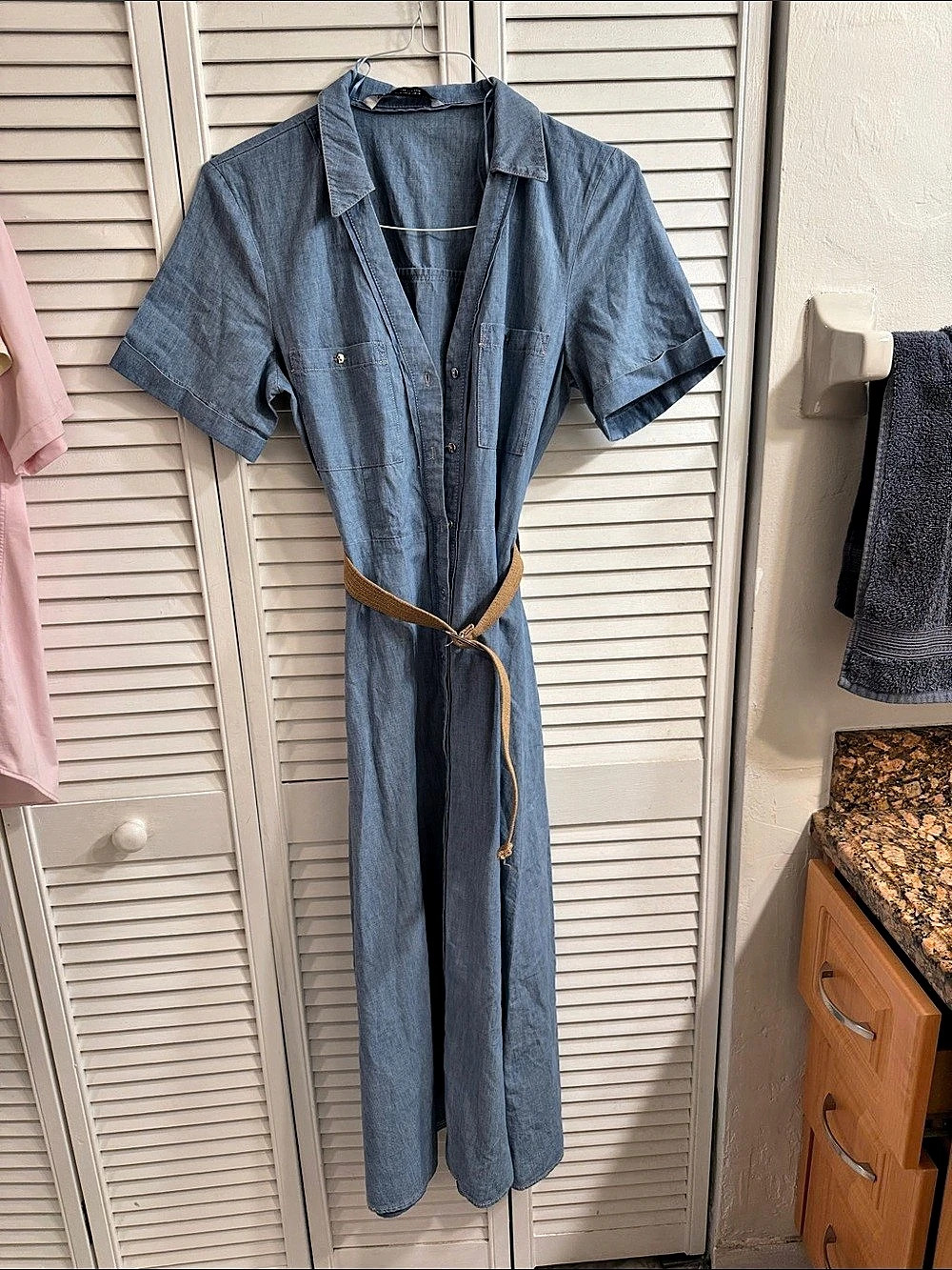 Zara Blue Belted Maxi Dress Size Medium Like New